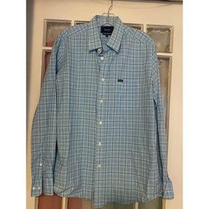 Faconnable Shirt Mens XL Button Up Blue White Plaid  Adult
